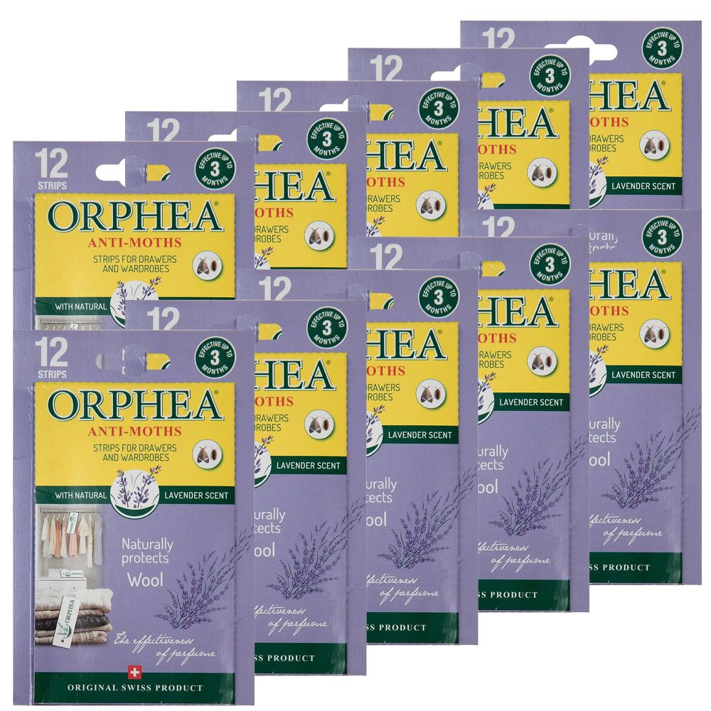 10 Packs of 12 x Orphea Moth Repellent Strips with Lavender Caraselle