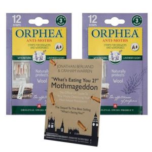 2 Packs Caraselle 12 Lavender Orphea Anti Moth Strips for Drawers/Wardrobes and Mothmageddon Moth Book