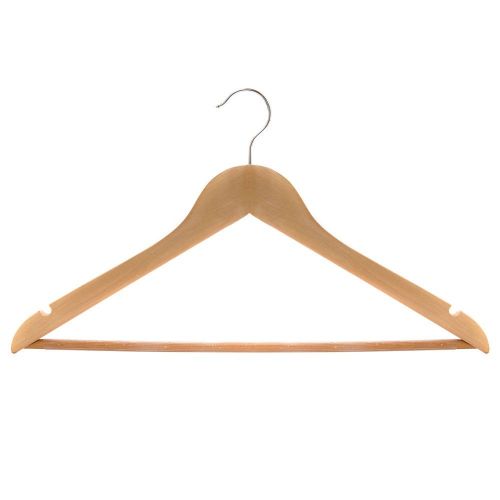 Natural Wooden Suit Hanger with Clear Plastic Covered Bar w. Notches