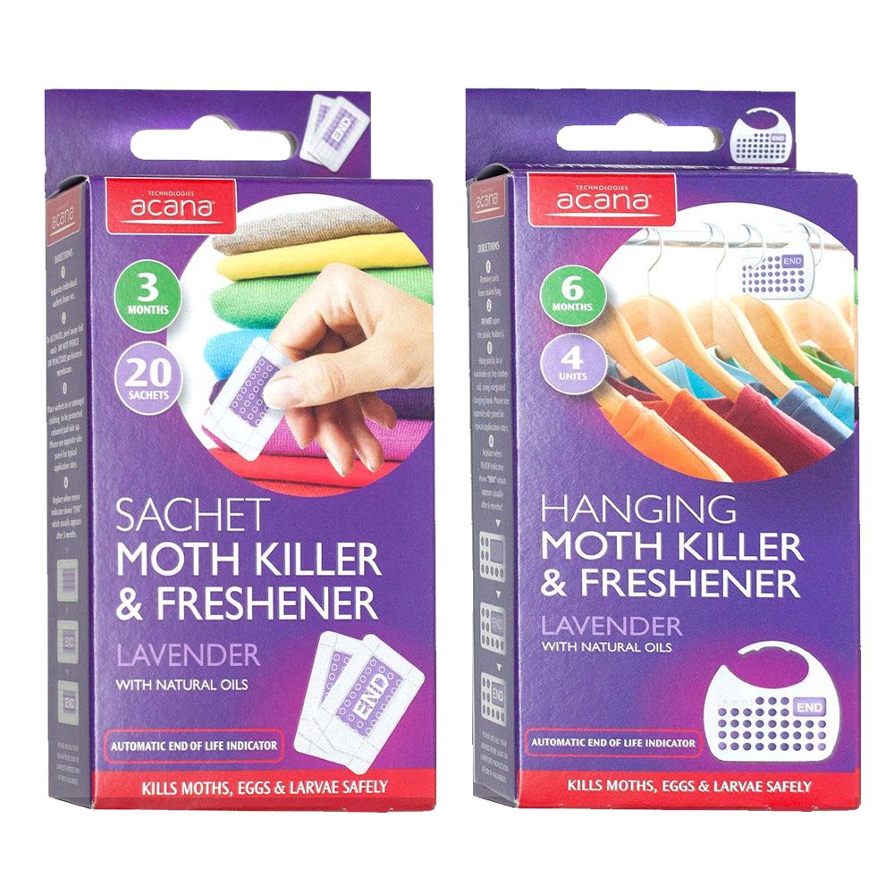 Acana Pack of 4 Hanging + 20 Sachet Moth Killers for Wardrobes and Drawers