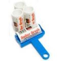Cornflower Blue Trident Sticky Roller Brush and 3 Refills (20m of sticky paper) with adhesive surface which can be torn off & thrown away once used. Designed for removing lint, dust & animal hair from clothes & upholstery